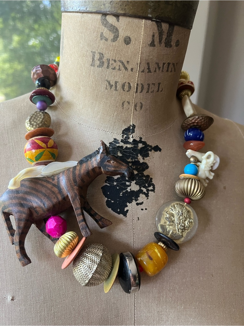 Katrina safari zebra necklace w mixed gems brass & stones 18”